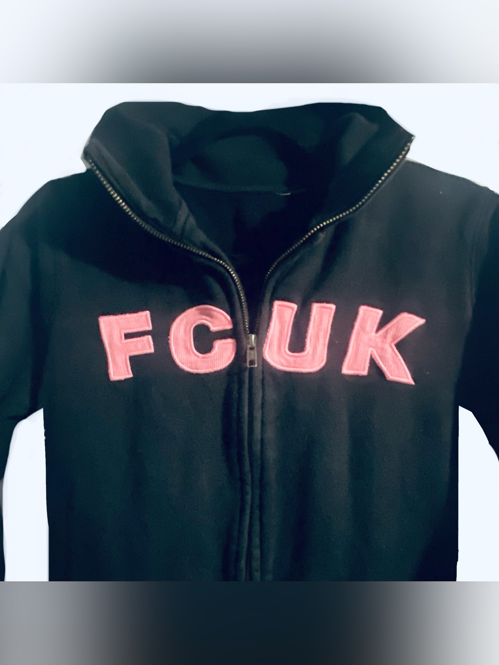 French Connection United Kingdom Black Zip Up with Pink Logo